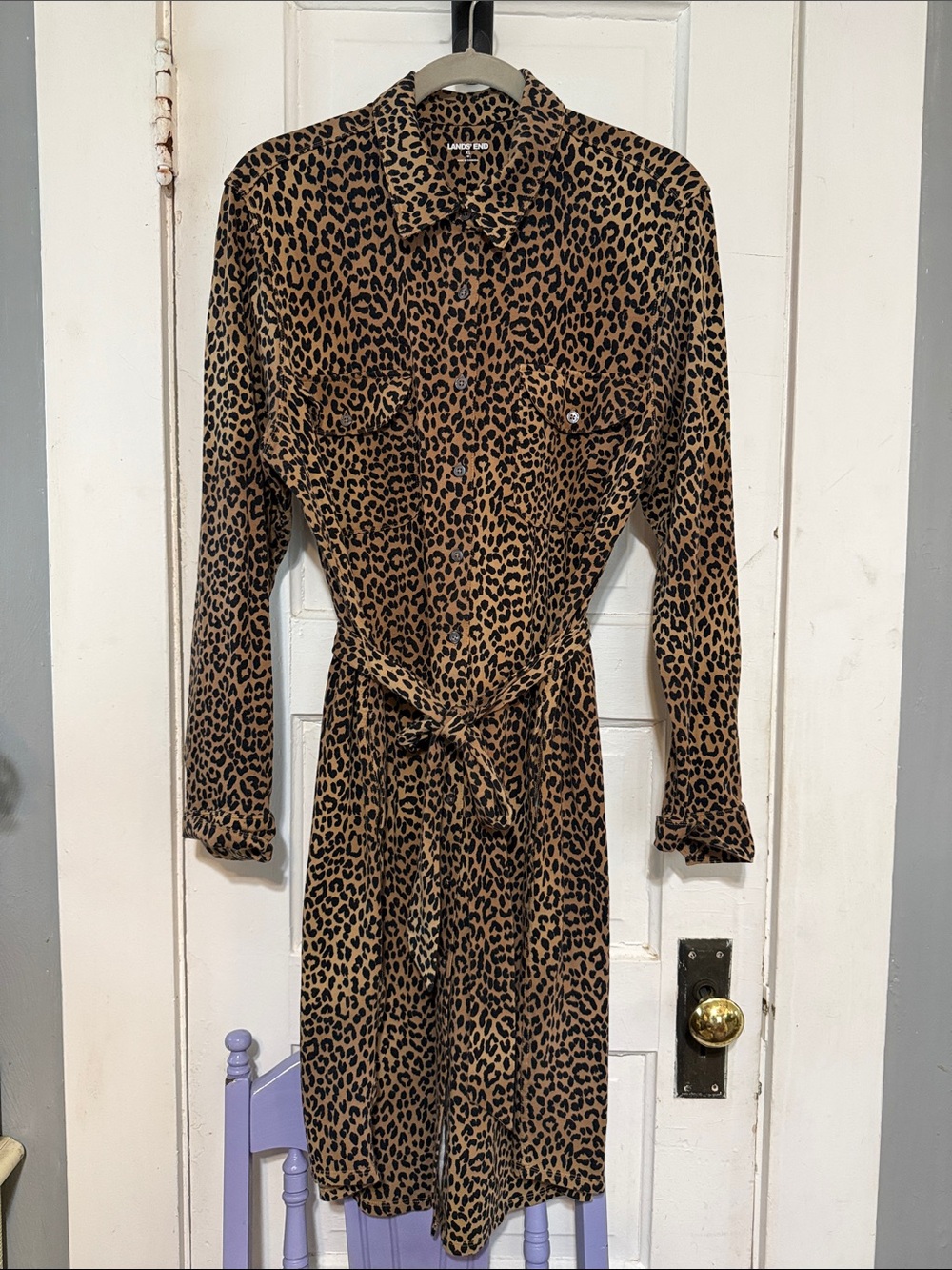 Lands' End Leopard Shirt Dress in Tan and Black